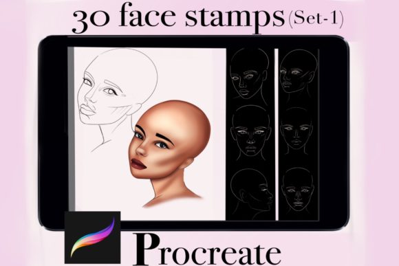 Streamlining Character Design with the 30 Procreate Female Face Stamp Set-1
